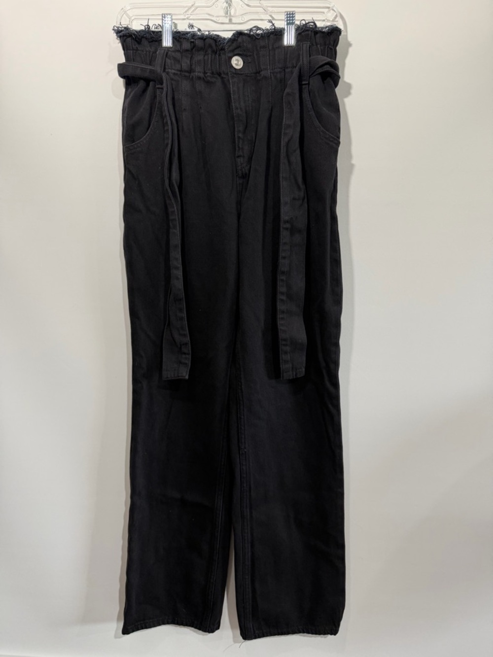 Hudson Jeans High-Rise Black Wide-Leg Jeans – Paperbag Waist Tie